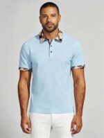 Smooth Ice Silk Plaid Contrast Panel Polo, Two-Button Collar Short Sleeve All-Match Solid Shirt for Business Casual Wear - Image 14
