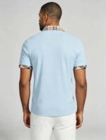 Smooth Ice Silk Plaid Contrast Panel Polo, Two-Button Collar Short Sleeve All-Match Solid Shirt for Business Casual Wear - Image 17