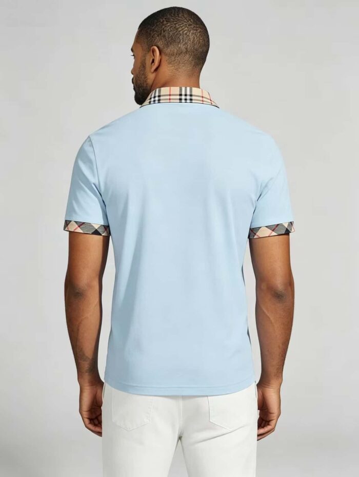 Smooth Ice Silk Plaid Contrast Panel Polo, Two-Button Collar Short Sleeve All-Match Solid Shirt for Business Casual Wear - Image 17
