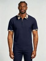 Smooth Ice Silk Plaid Contrast Panel Polo, Two-Button Collar Short Sleeve All-Match Solid Shirt for Business Casual Wear - Image 18
