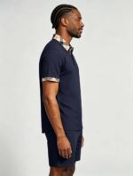 Smooth Ice Silk Plaid Contrast Panel Polo, Two-Button Collar Short Sleeve All-Match Solid Shirt for Business Casual Wear - Image 19