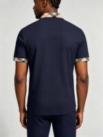 Smooth Ice Silk Plaid Contrast Panel Polo, Two-Button Collar Short Sleeve All-Match Solid Shirt for Business Casual Wear - Image 21