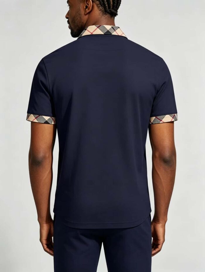 Smooth Ice Silk Plaid Contrast Panel Polo, Two-Button Collar Short Sleeve All-Match Solid Shirt for Business Casual Wear - Image 21
