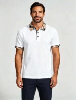 Smooth Ice Silk Plaid Contrast Panel Polo, Two-Button Collar Short Sleeve All-Match Solid Shirt for Business Casual Wear - Image 22