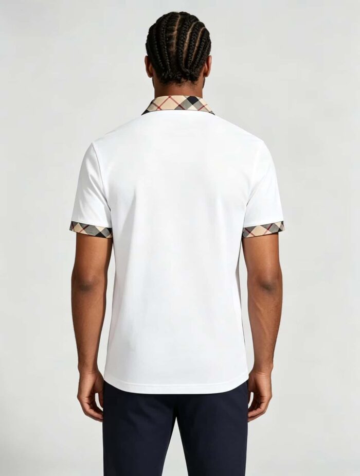 Smooth Ice Silk Plaid Contrast Panel Polo, Two-Button Collar Short Sleeve All-Match Solid Shirt for Business Casual Wear - Image 25