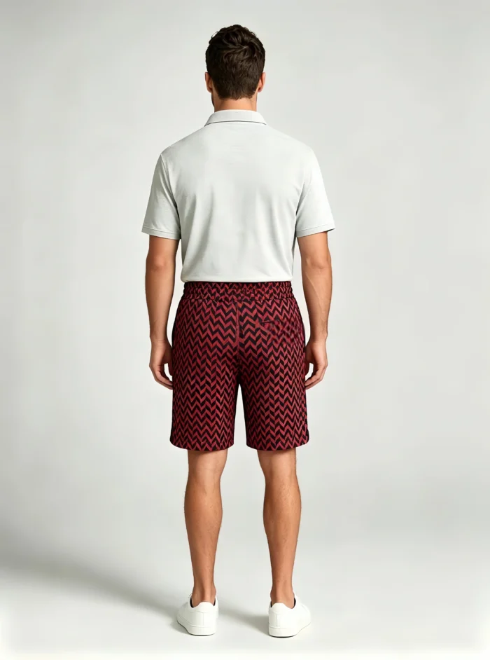 Men's Soft Chevron Pattern Drawstring Shorts Multi Occasion Travel Light Lounge Shorts - Image 4