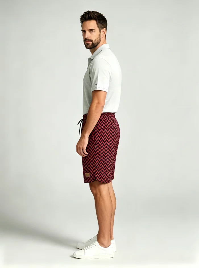 Men's Soft Chevron Pattern Drawstring Shorts Multi Occasion Travel Light Lounge Shorts - Image 3