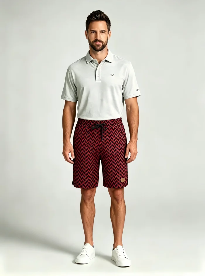 Men's Soft Chevron Pattern Drawstring Shorts Multi Occasion Travel Light Lounge Shorts - Image 2