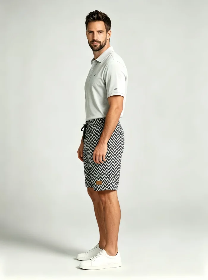 Men's Soft Chevron Pattern Drawstring Shorts Multi Occasion Travel Light Lounge Shorts - Image 14