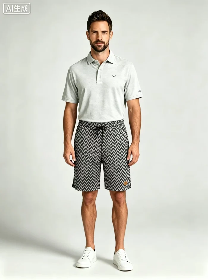 Men's Soft Chevron Pattern Drawstring Shorts Multi Occasion Travel Light Lounge Shorts - Image 13