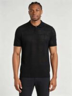 Vintage Segmented Jacquard Hollow Collared Knit Polo, Solid Slim Fit Short Sleeve Minimalist Pullover for Men - Image 6