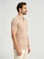 Vintage Segmented Jacquard Hollow Collared Knit Polo, Solid Slim Fit Short Sleeve Minimalist Pullover for Men