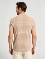 Vintage Segmented Jacquard Hollow Collared Knit Polo, Solid Slim Fit Short Sleeve Minimalist Pullover for Men - Image 5