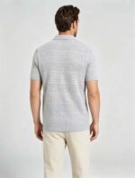 Vintage Segmented Jacquard Hollow Collared Knit Polo, Solid Slim Fit Short Sleeve Minimalist Pullover for Men - Image 16