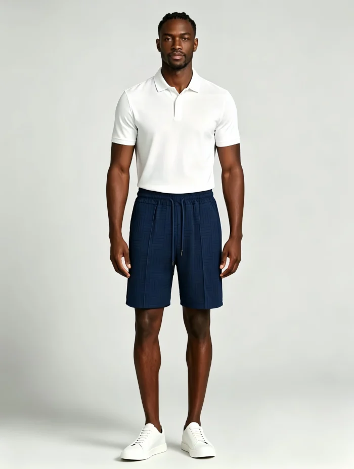 Men's Vertical Textured Jacquard Drawstring Elastic Waist Knee Length Casual Loungewear Shorts - Image 5