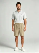 Men's Vertical Textured Jacquard Drawstring Elastic Waist Knee Length Casual Loungewear Shorts - Image 11