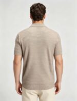 Vintage Hollow Vertical Textured Collared Knit Polo, Solid Heather Short Sleeve Premium Pullover for Men - Image 17