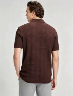 Vintage Hollow Vertical Textured Collared Knit Polo, Solid Heather Short Sleeve Premium Pullover for Men - Image 29