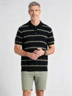 Vintage Thin Horizontal Striped Collared Knit Polo, Solid Heather Short Sleeve Premium Pullover for Men - Image 25