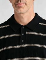 Vintage Thin Horizontal Striped Collared Knit Polo, Solid Heather Short Sleeve Premium Pullover for Men - Image 23