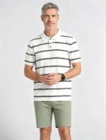 Vintage Thin Horizontal Striped Collared Knit Polo, Solid Heather Short Sleeve Premium Pullover for Men - Image 21