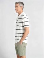 Vintage Thin Horizontal Striped Collared Knit Polo, Solid Heather Short Sleeve Premium Pullover for Men - Image 20