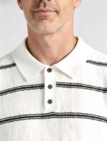 Vintage Thin Horizontal Striped Collared Knit Polo, Solid Heather Short Sleeve Premium Pullover for Men - Image 19