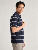 Vintage Thin Horizontal Striped Collared Knit Polo, Solid Heather Short Sleeve Premium Pullover for Men