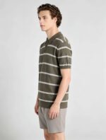 Vintage Thin Horizontal Striped Collared Knit Polo, Solid Heather Short Sleeve Premium Pullover for Men - Image 12