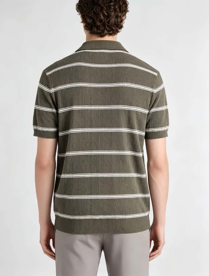 Vintage Thin Horizontal Striped Collared Knit Polo, Solid Heather Short Sleeve Premium Pullover for Men - Image 10