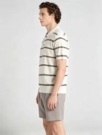 Vintage Thin Horizontal Striped Collared Knit Polo, Solid Heather Short Sleeve Premium Pullover for Men - Image 8