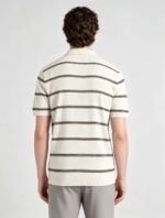 Vintage Thin Horizontal Striped Collared Knit Polo, Solid Heather Short Sleeve Premium Pullover for Men - Image 6