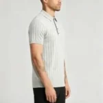 Vintage Hollow Vertical Textured Collared Knit Polo, Solid Heather Short Sleeve Premium Pullover for Men