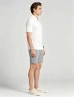 Breathable Stretch Vertical Rib Knit Polo, Buttonless Collar Short Sleeve All-Match Solid Shirt for Business Casual Wear - Image 11