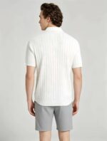 Breathable Stretch Vertical Rib Knit Polo, Buttonless Collar Short Sleeve All-Match Solid Shirt for Business Casual Wear - Image 13