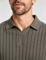 Breathable Stretch Vertical Rib Knit Polo, Buttonless Collar Short Sleeve All-Match Solid Shirt for Business Casual Wear - Image 16