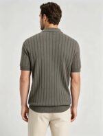 Breathable Stretch Vertical Rib Knit Polo, Buttonless Collar Short Sleeve All-Match Solid Shirt for Business Casual Wear - Image 17