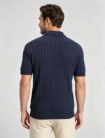 Breathable Stretch Vertical Rib Knit Polo, Buttonless Collar Short Sleeve All-Match Solid Shirt for Business Casual Wear - Image 4