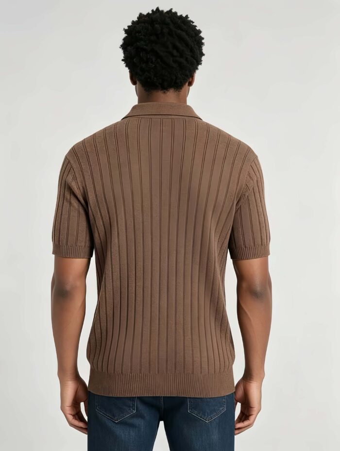 Breathable Stretch Vertical Rib Knit Polo, Buttonless Collar Short Sleeve All-Match Solid Shirt for Business Casual Wear - Image 21