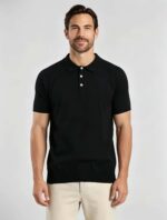 Vintage Raglan Textured Collared Knit Polo, Solid Heather Short Sleeve Premium Pullover for Men - Image 6