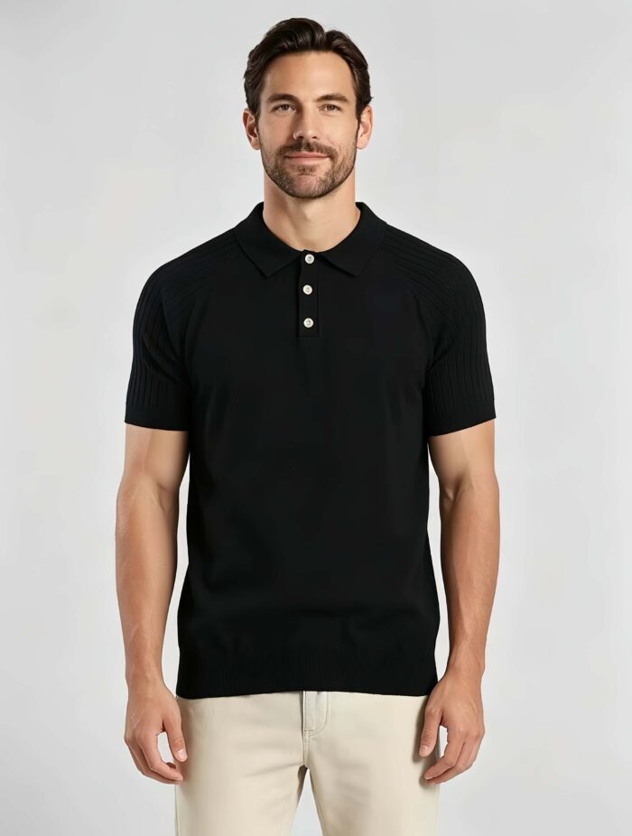 Vintage Raglan Textured Collared Knit Polo, Solid Heather Short Sleeve Premium Pullover for Men - Image 6
