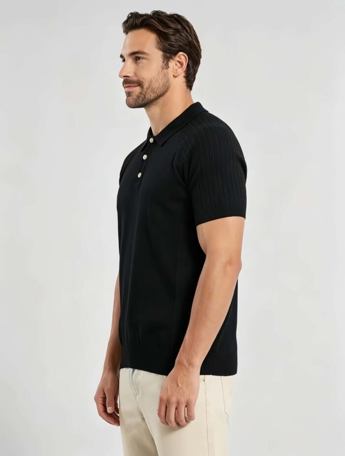 Vintage Raglan Textured Collared Knit Polo, Solid Heather Short Sleeve Premium Pullover for Men - Image 7