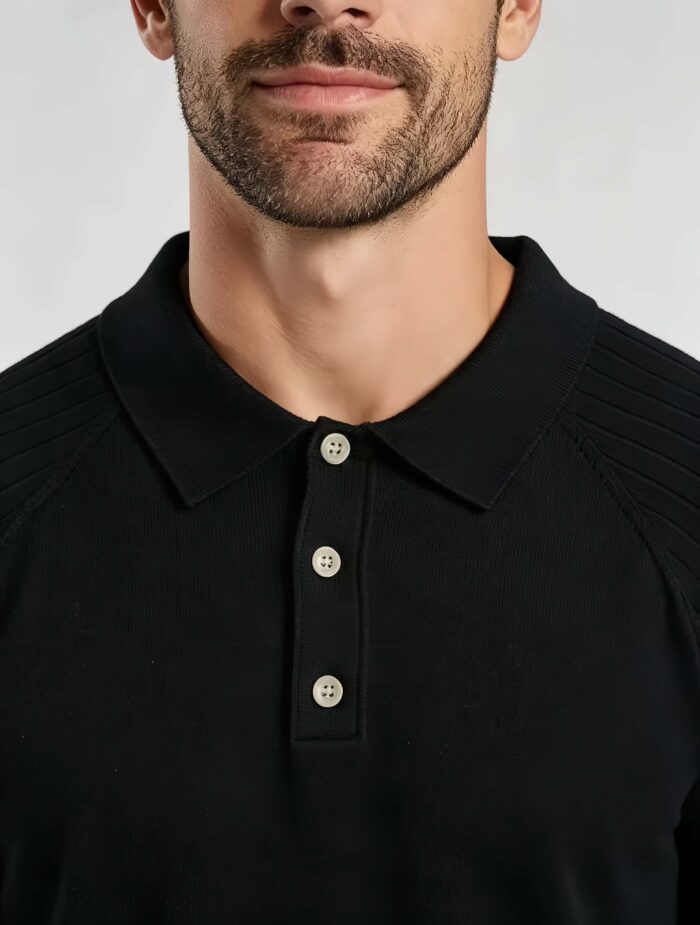 Vintage Raglan Textured Collared Knit Polo, Solid Heather Short Sleeve Premium Pullover for Men - Image 8