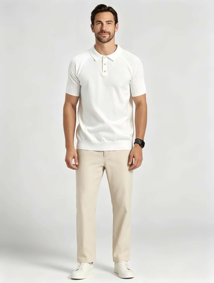 Vintage Raglan Textured Collared Knit Polo, Solid Heather Short Sleeve Premium Pullover for Men - Image 10