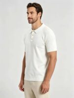 Vintage Raglan Textured Collared Knit Polo, Solid Heather Short Sleeve Premium Pullover for Men - Image 11