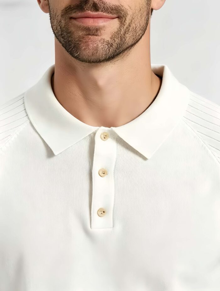Vintage Raglan Textured Collared Knit Polo, Solid Heather Short Sleeve Premium Pullover for Men - Image 12