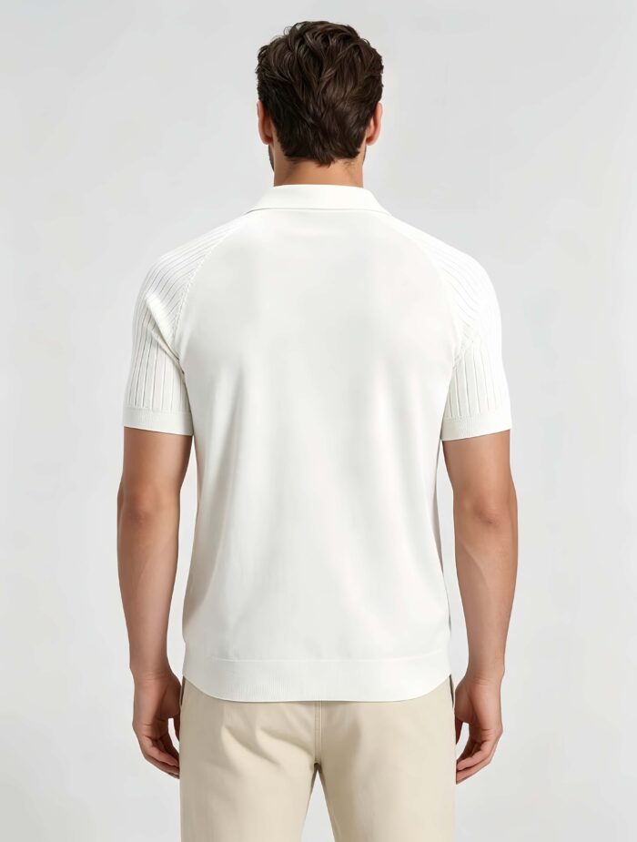 Vintage Raglan Textured Collared Knit Polo, Solid Heather Short Sleeve Premium Pullover for Men - Image 13