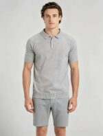 Vintage Raglan Textured Collared Knit Polo, Solid Heather Short Sleeve Premium Pullover for Men - Image 2