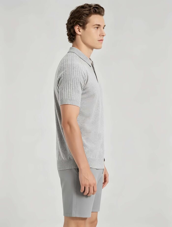 Vintage Raglan Textured Collared Knit Polo, Solid Heather Short Sleeve Premium Pullover for Men - Image 3