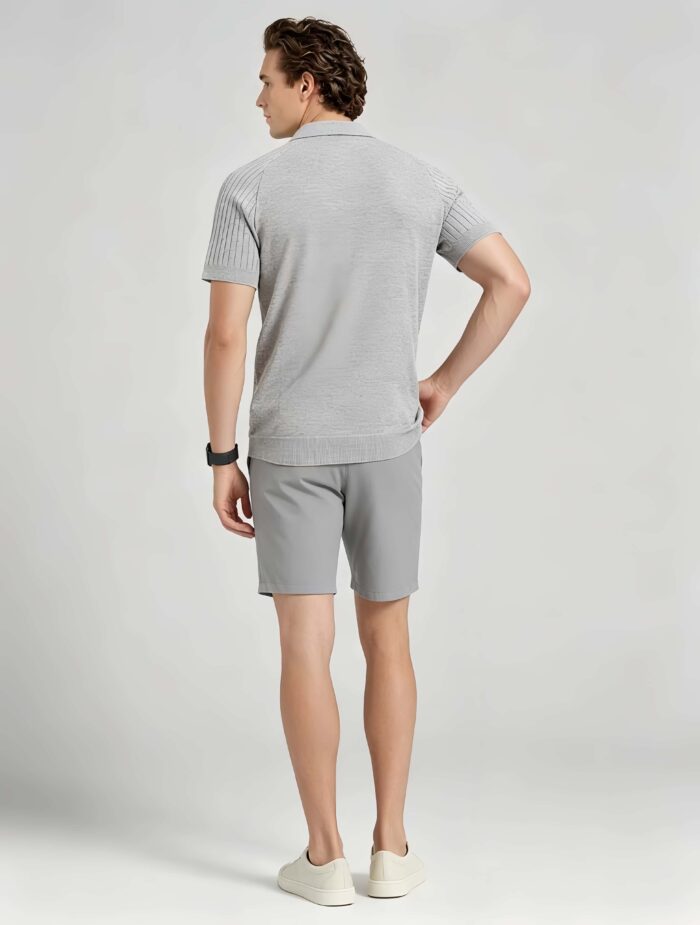 Vintage Raglan Textured Collared Knit Polo, Solid Heather Short Sleeve Premium Pullover for Men - Image 4